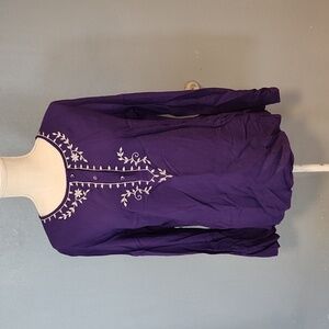 Vintage White Stag boho floral embroidery bell sleeves flowy blouse